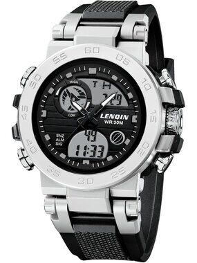 Men's Black Silver Digital Military Survival Tactical Outdoor Waterproof Watch